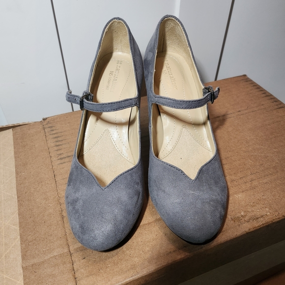 Naturalizer N5 Comfort Believe Heels Gray Suede Heels Chunky Block Heels 7 - Picture 2 of 7